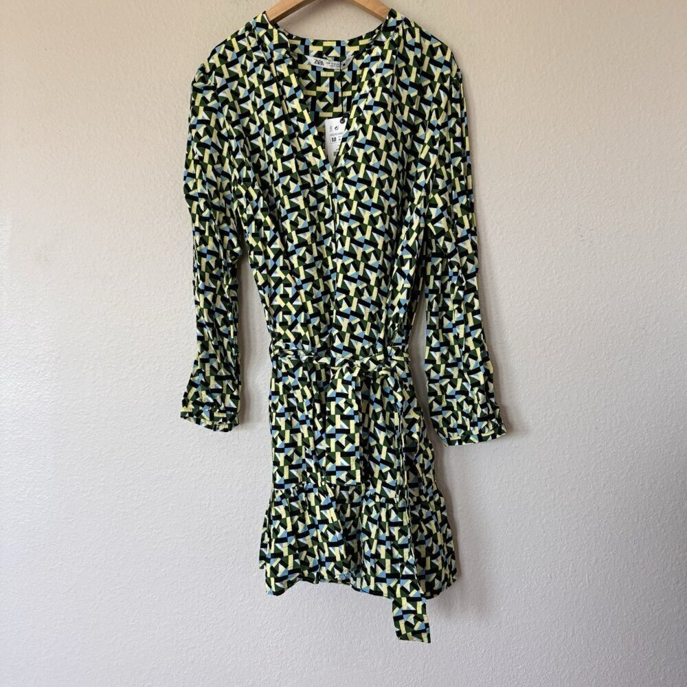 Zara Womens Dress Size Medium Green Tie Waist Belt Boho Chic New